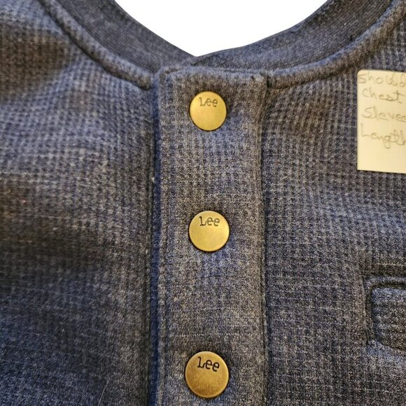 Lee Premium Henley Sweater Men's Size XL Blue Sherpa Lined Button Front Pocket - Picture 8 of 11